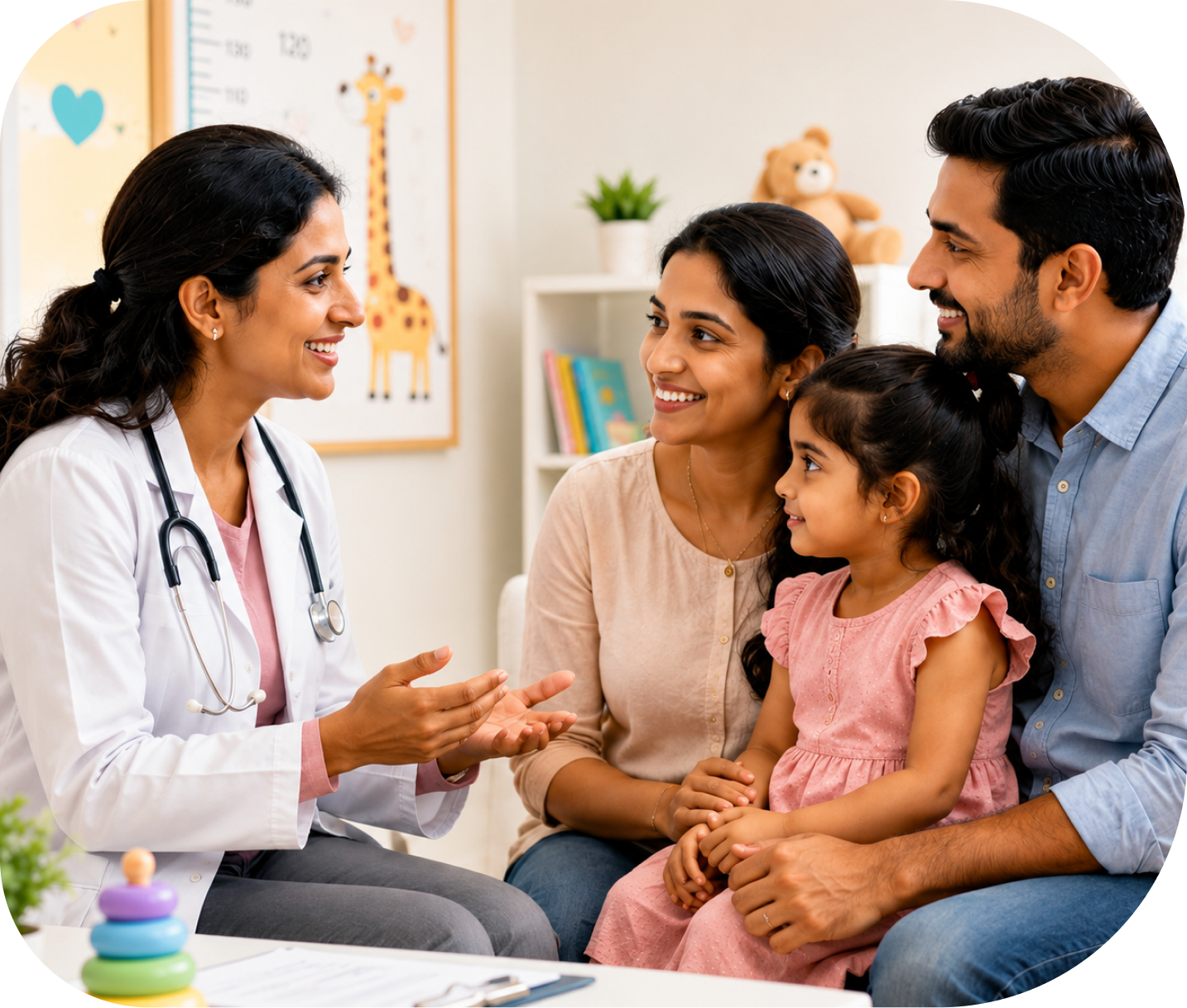 Pediatrician consulting a family